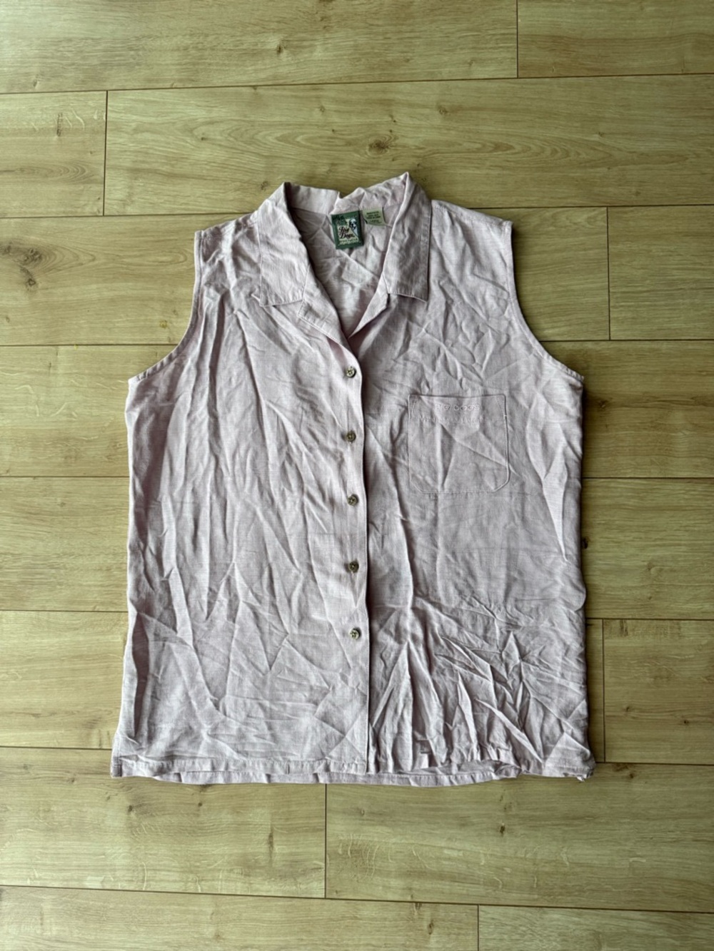 Vintage Big Dogs Pink Silk Tank Top Button Front Collared Sleeveless L